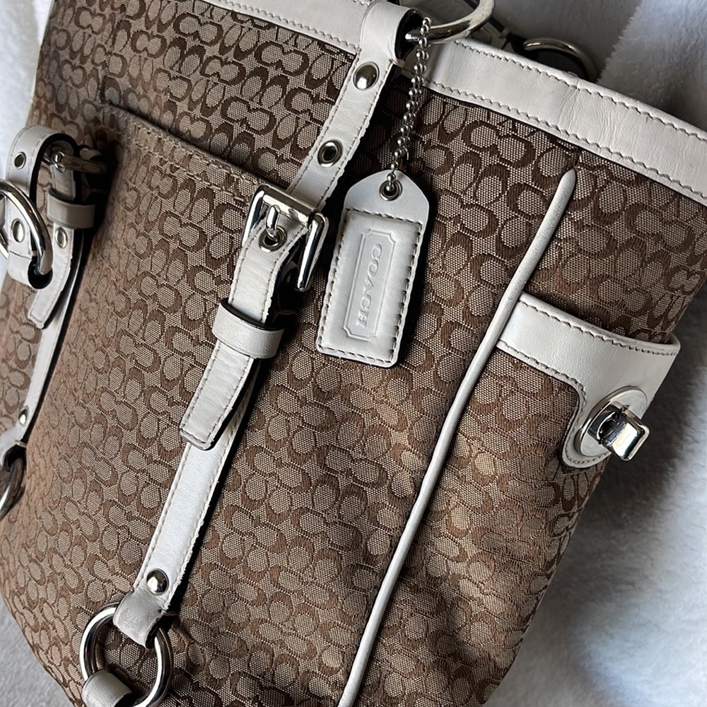 USED vintage coach canvas and leather shoulder bag.